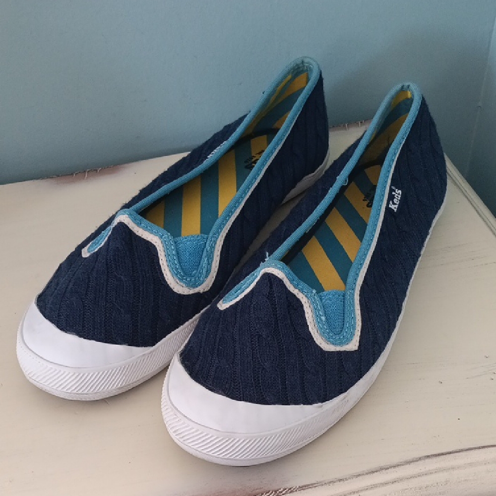 & Keds CH Cable Low Flat Navy & White Slip-On Shoes